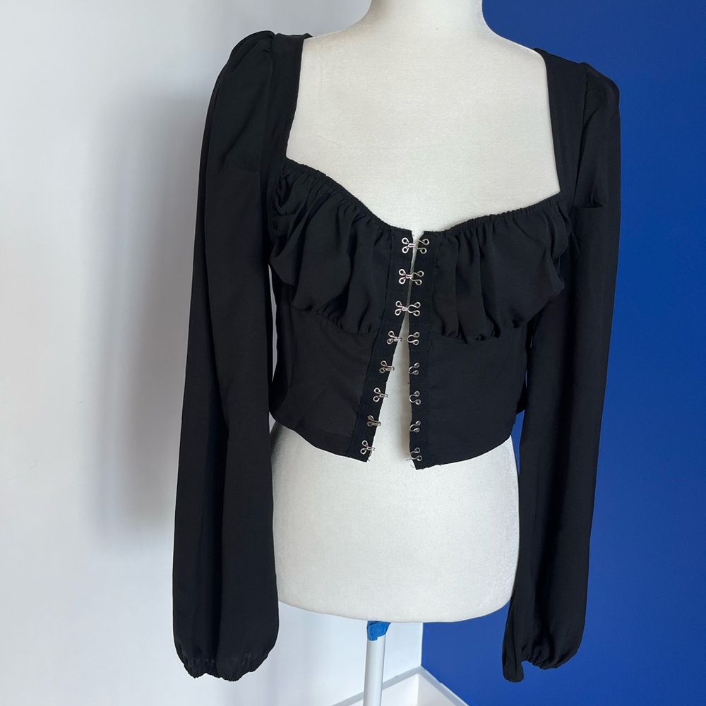 HL Affair Black Long-Sleeve Corset Crop Top
